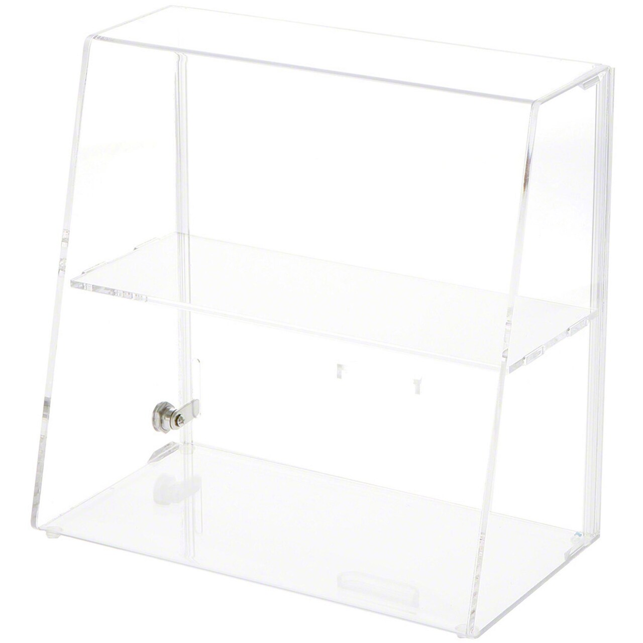 Plymor Clear Acrylic Locking Display Case with Slanted Front and Sliding Back, 1 Flat Shelf